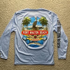 Ft Walton Beach Florida Performance Fishing Shirt Mens Small Long Sleeve F.H.